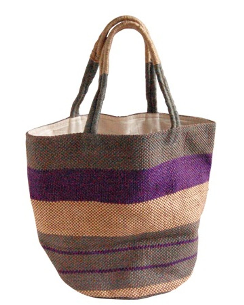 地球树fair trade&eco-“麻袋系列”- 手编紫色条纹肩背/手提麻袋 - 侧背包/斜挎包 - 植物．花 
