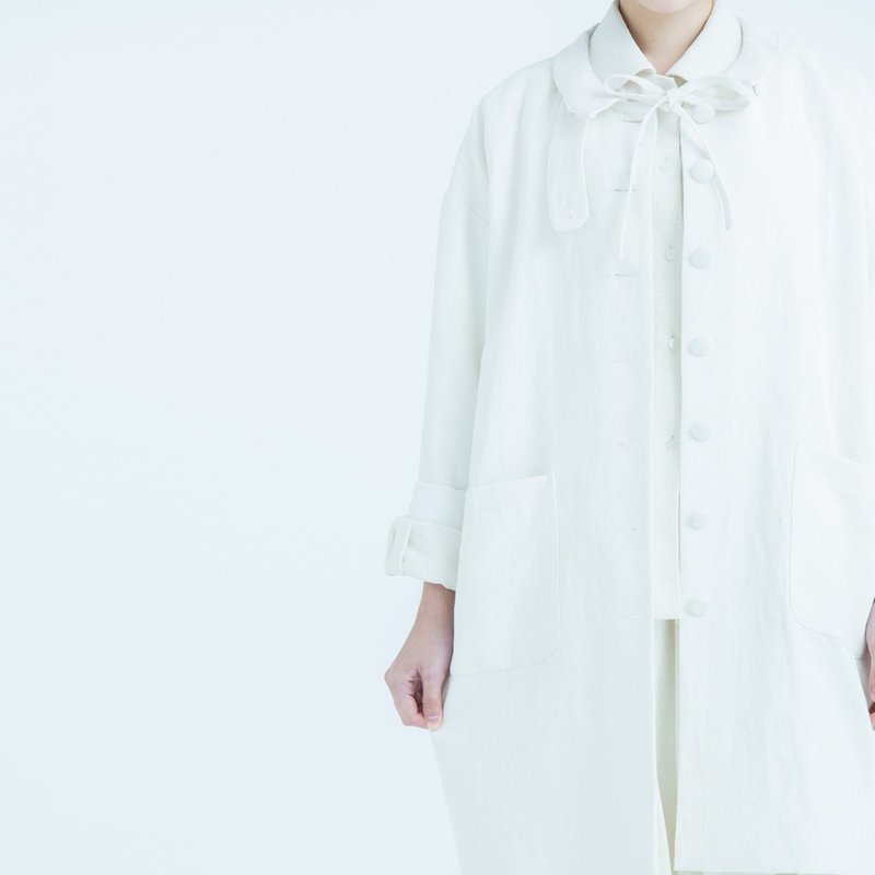 棉麻小尖领工人大衣 - 女装休闲/机能外套 - 棉．麻 白色