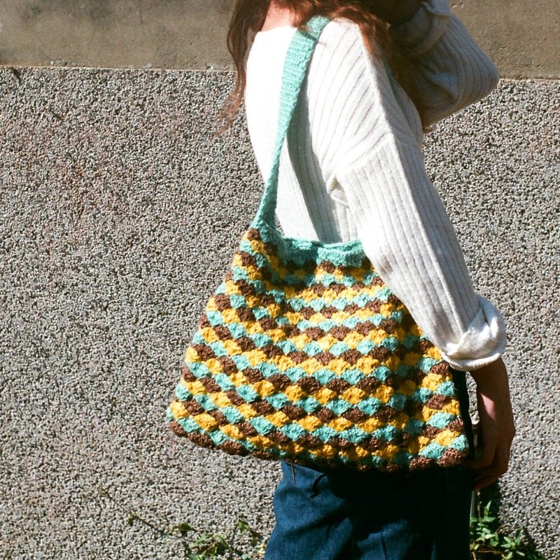 糖炒栗子拿去冰复古三色波浪包-肩背版 - 侧背包/斜挎包 - 棉．麻 