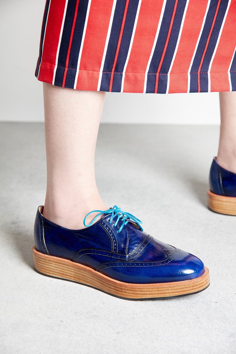 H THREE 德比鞋/ 深海蓝/ 厚底/ Derby - 女款休闲鞋 - 真皮 蓝色