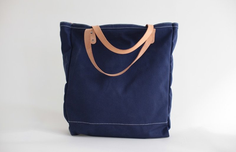 joydivision 加厚帆布手袋 配牛皮 单肩手拎 蓝色 - 手提包/手提袋 - 棉．麻 