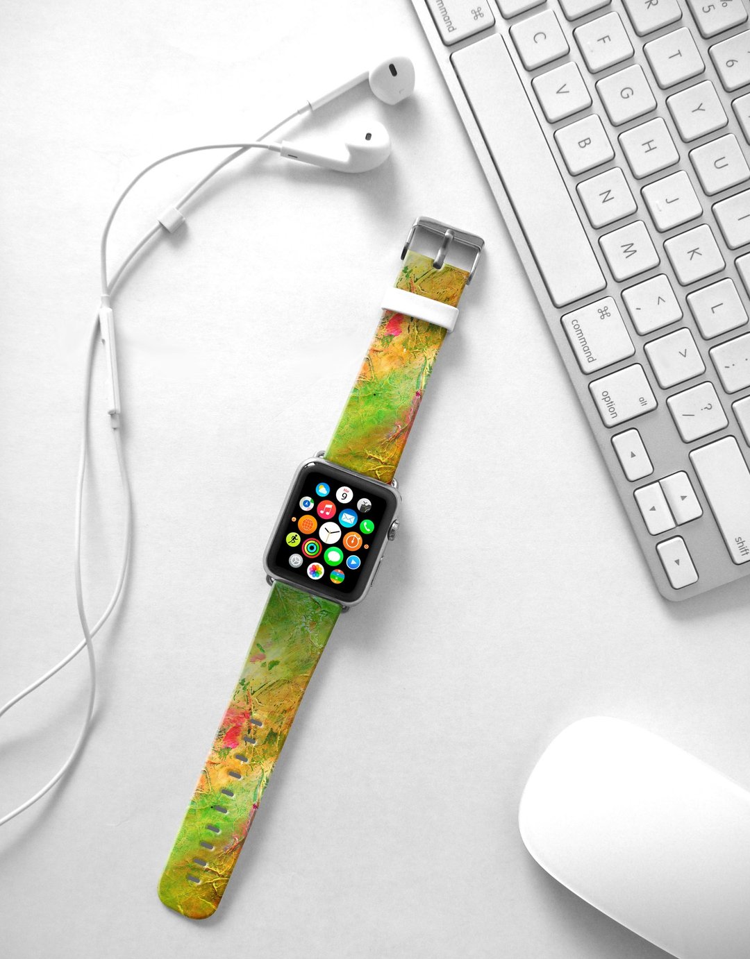Apple Watch Series 1 , Series 2, Series 3 - Apple Watch 真皮手表带，适用于Apple Watch 及 Apple Watch Sport - Freshion 香港原创设计师品牌 - 绿色油彩图纹 08 - 表带 - 真皮 