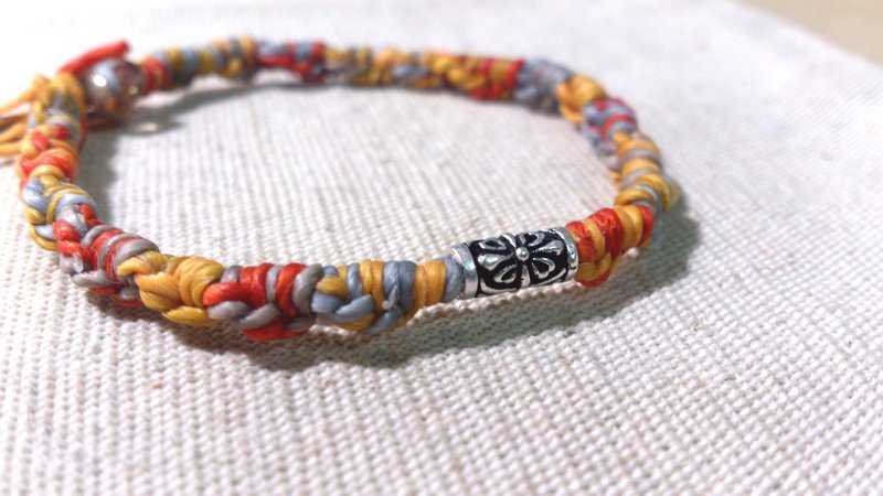 925纯银徽纹珠．五色琥珀圈圈宽版手环 - 手链/手环 - 其他金属 黄色