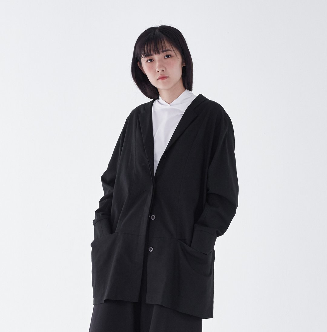 TRAN - 侧开缝外套 - 女装休闲/机能外套 - 棉 黑色
