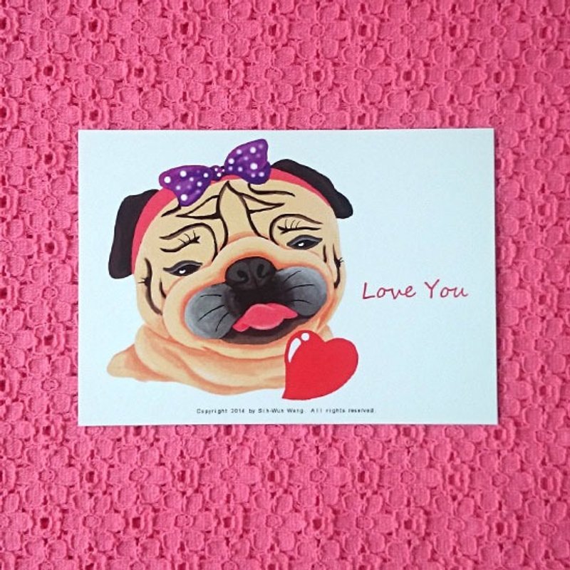 Love You 巴哥明信片 - 卡片/明信片 - 纸 白色