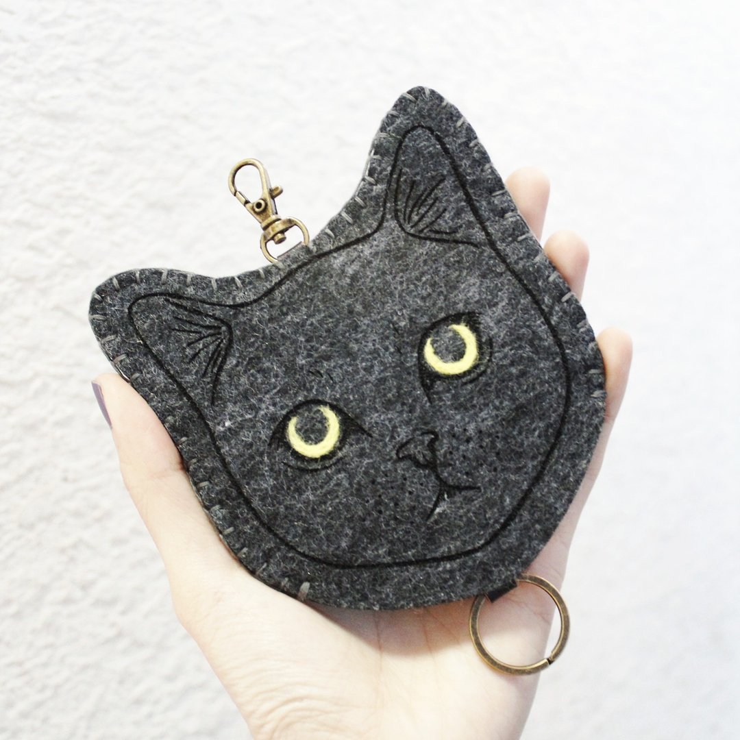 猫咪系列羊毛毡钥匙包Key sets/钥匙套 <<蓝灰猫>>gogoro钥匙套 - 钥匙链/钥匙包 - 羊毛 灰色