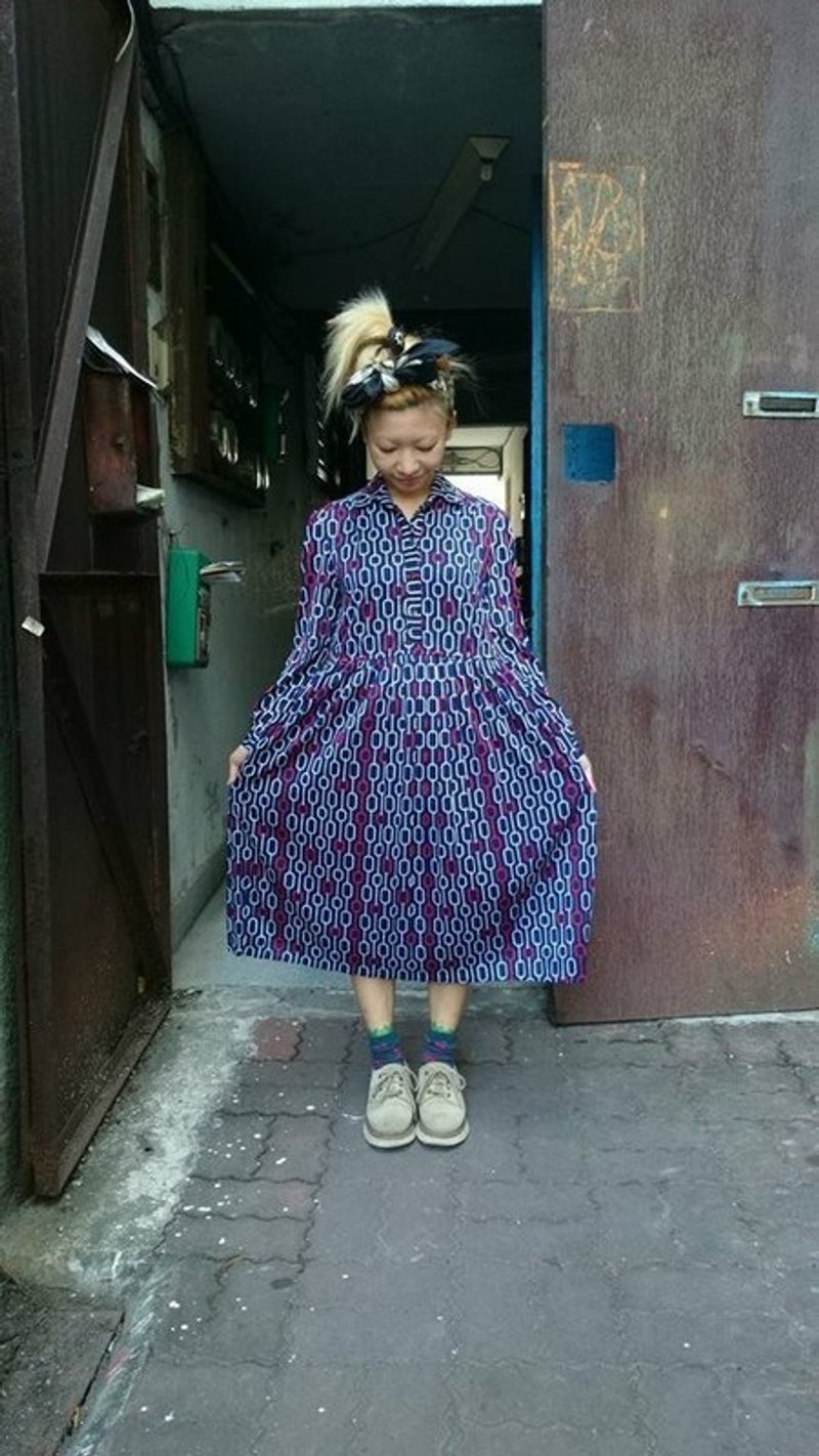 蓝底套圈圈洋装!!脱臼!!古着!! - 洋装/连衣裙 - 其他材质 蓝色