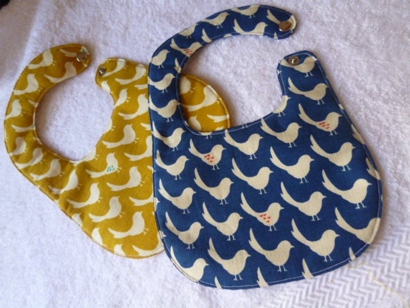 鸽子排排站婴儿围兜两件组 - 围嘴/口水巾 - 棉．麻 蓝色