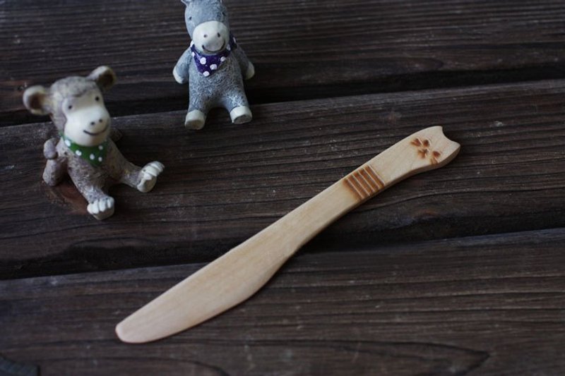 ✄ 生活道具 ｜猫咪奶油木刀  拆信刀 文房具 - 餐刀/叉/匙组合 - 木头 卡其色