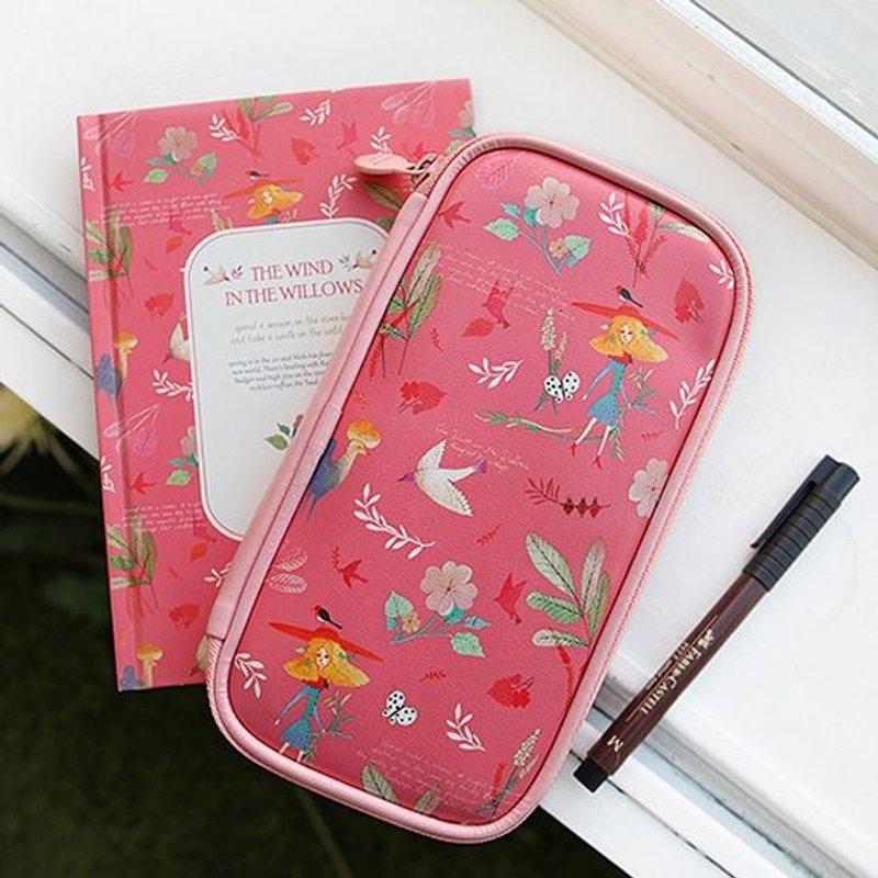 Dessin x indigo-柳林风声好运对开烧饼包-粉红佳人,IDG04767 - 铅笔盒/笔袋 - 真皮 粉红色