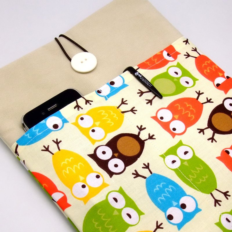 iPad Air sleeve, iPad Case iPad Cover, Samsung galaxy tab 3 10.1 with 2 pockets 自家制平板电脑袋，布套 ，笔布包 (可量身订制) - 彩色猫头鹰 (100) - 电脑包 - 其他材质 多色