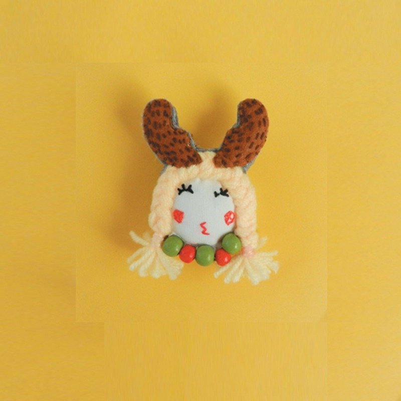 圣诞礼物 原创·domiss胸針系列 麋鹿角的DOMISS胸針 - 胸针 - 绣线 黄色