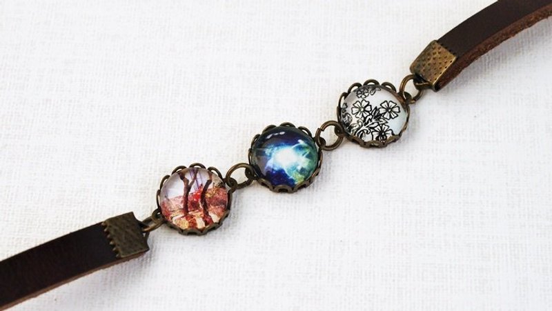 ♥手做礼物♥ OldNew Lady-影像皮革手炼-【几何花、蓝色灯泡】 - 手链/手环 - 其他金属 蓝色