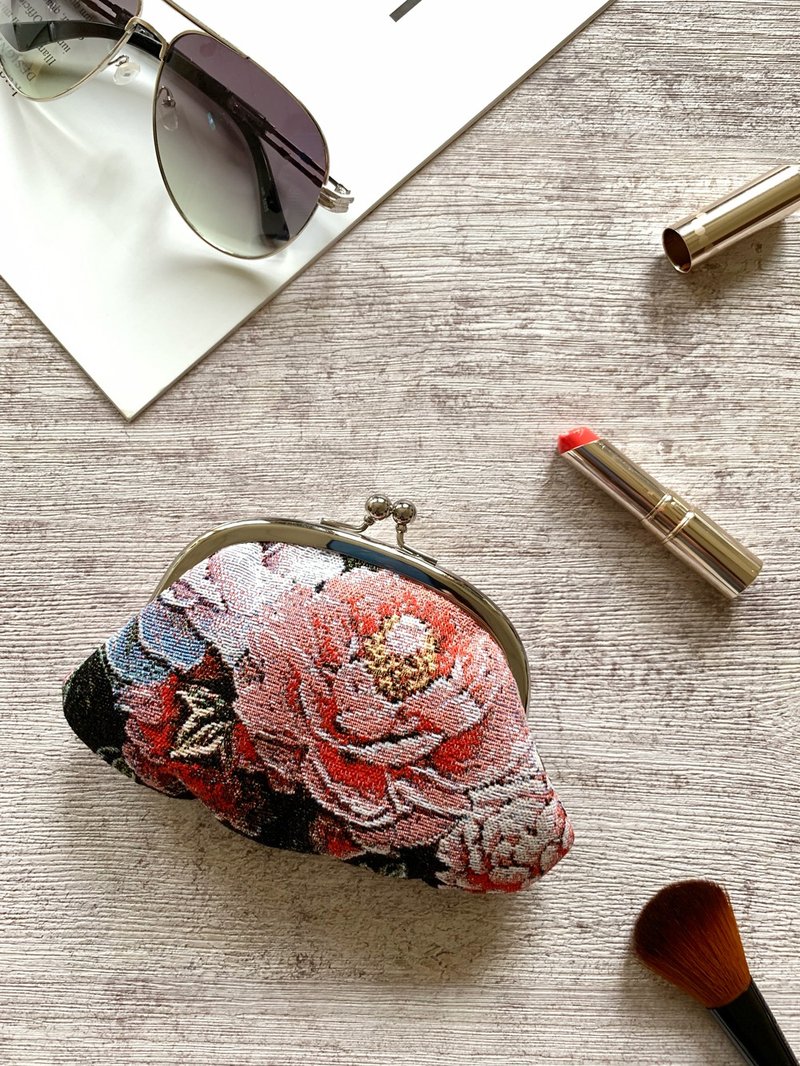 零钱包 / 印章收纳 / airpods /  防泼水 缇花 复古牡丹 大口金包 - 零钱包 - 其他材质 粉红色