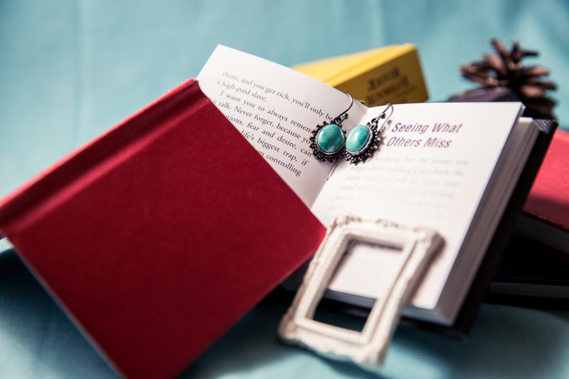 古典 纯银 天然土耳其石耳环 - 耳环/耳夹 - 其他金属 蓝色