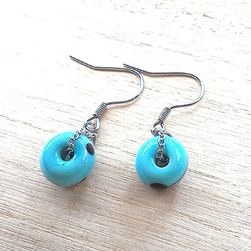 土耳其绿琉璃珠耳环 - 耳环/耳夹 - 玻璃 绿色