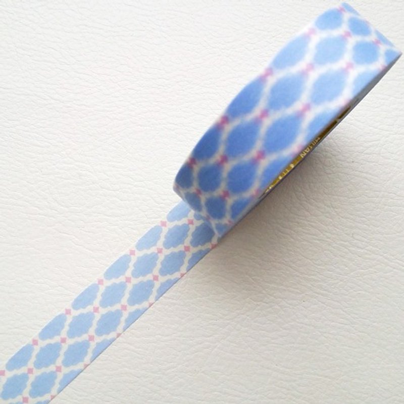 NICHIBAN Petit Joie Masking Tape 和纸胶带【粉蓝花砖  (PJMT-15S012)】 - 纸胶带 - 纸 蓝色