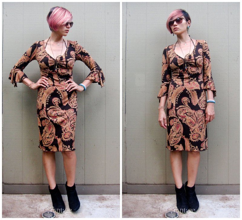 [美国古着] 波西米亚变形虫长洋装 - 洋装/连衣裙 - 其他材质 咖啡色