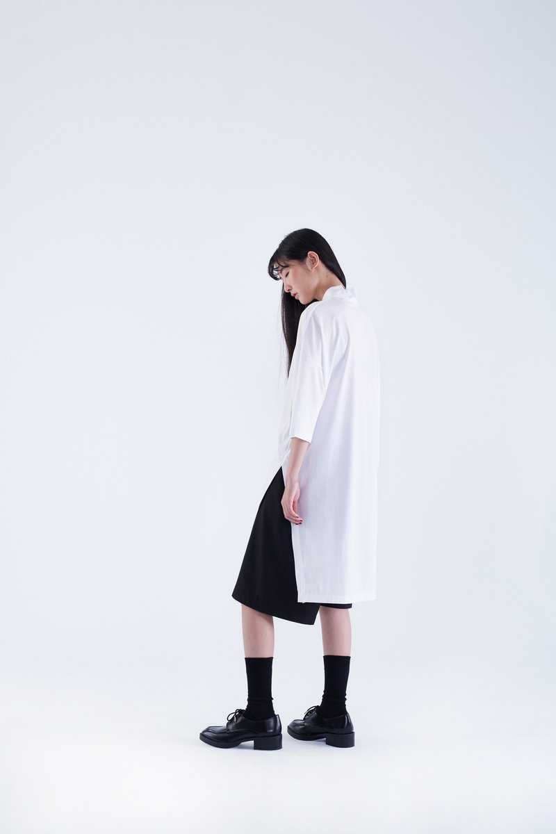 TRAN - 菱角领宽袖长T - 中性连帽卫衣/T 恤 - 其他材质 白色