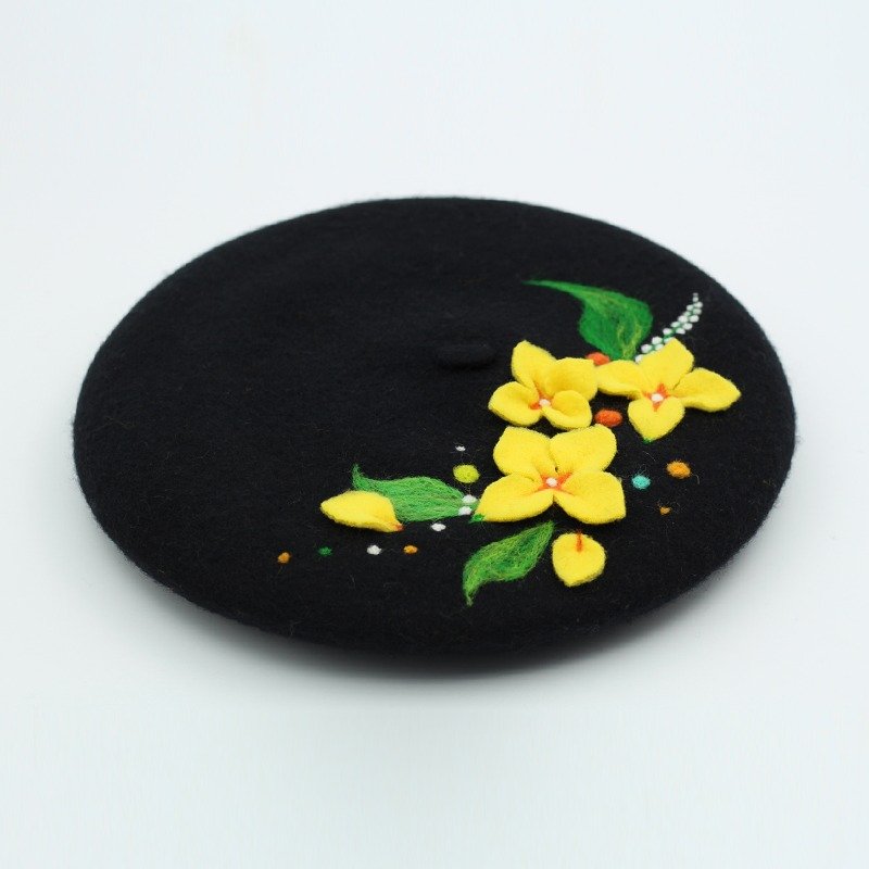 贝雷帽羊毛毡针毡画家帽订制（黑色） 森系专属 - 帽子 - 羊毛 黑色