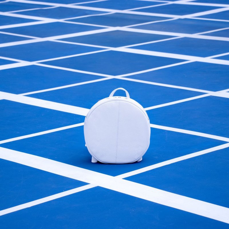 圣诞礼物 | Luna 圆形真皮背包 (白色) | 极简轻量 | 可装平板 - 后背包/双肩包 - 真皮 白色