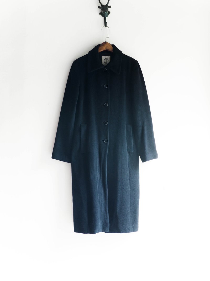 河水山 - 墨黑法式世纪简爱经典 羊呢古董毛质大衣外套 羊毛 毛呢 古着 wool vintage overcoat - 女装休闲/机能外套 - 羊毛 黑色