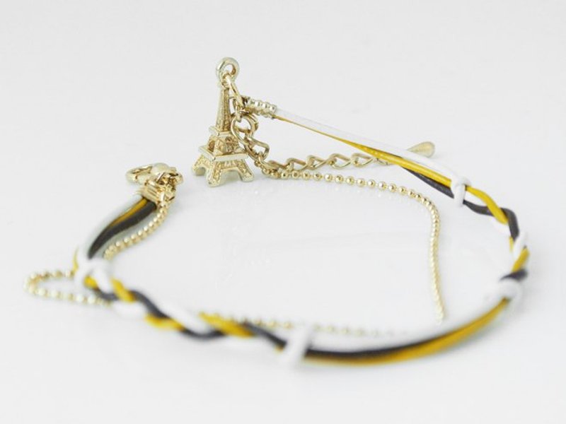 巴黎铁塔皮绳手炼 - 手链/手环 - 其他金属 黄色