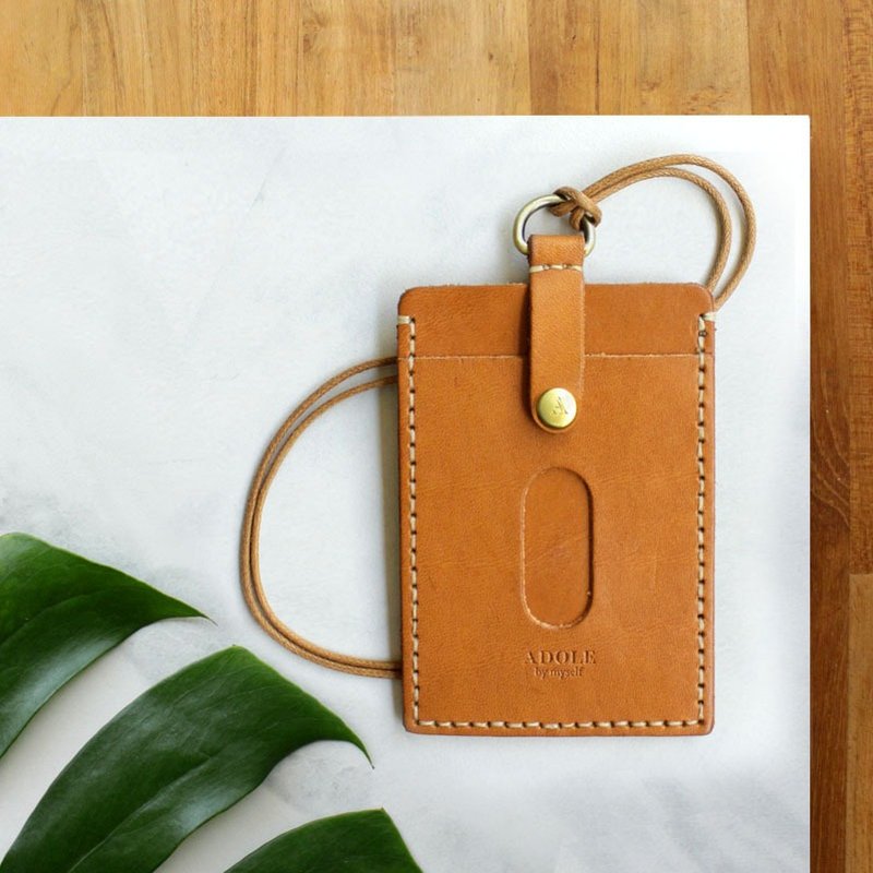 【定制化礼物】真皮手做Diy套组-证件套/棕色(免费定制刻字) - 皮件 - 真皮 