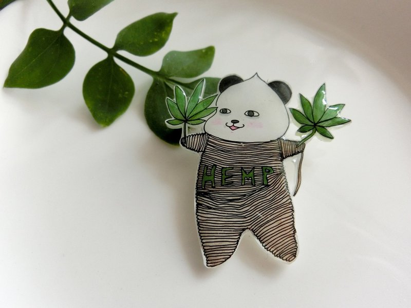 Panda anxiety anxiety brooch (hemp) brooch Prabang resin - 胸针 - 塑料 绿色
