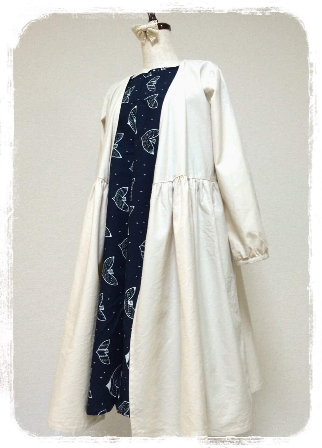 Ribbon knot cape Piece: Off-White - 女装休闲/机能外套 - 棉 白色
