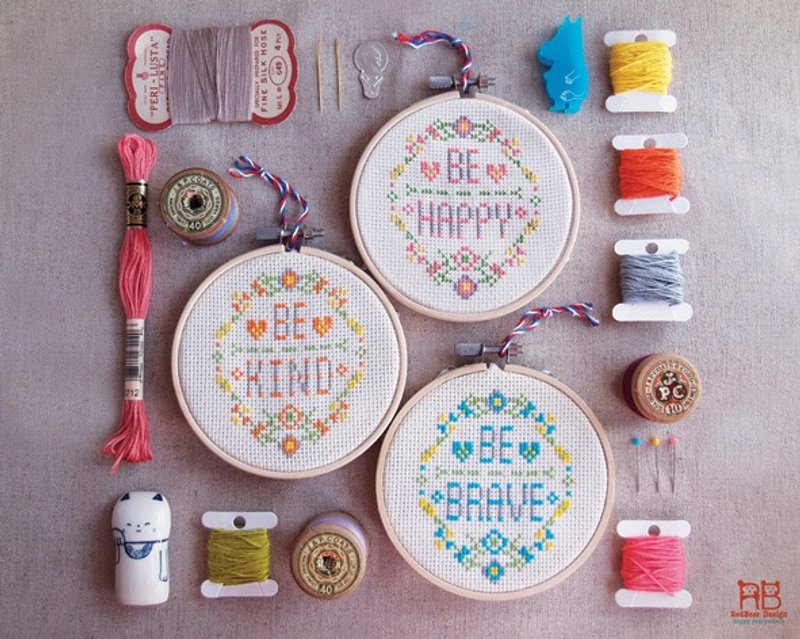 十字绣材料包 - Be Happy. Be Brave. Be Kind - 编织/刺绣/羊毛毡/裁缝 - 绣线 橘色