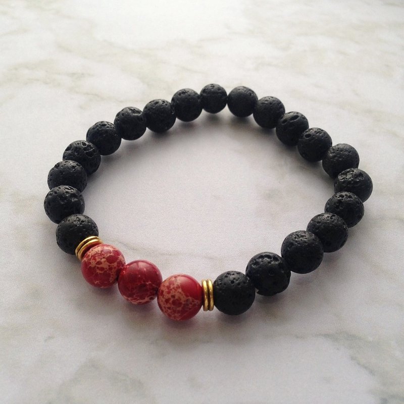 Red Lava | volcanic rock | beaded bracelet - 手链/手环 - 石头 黑色