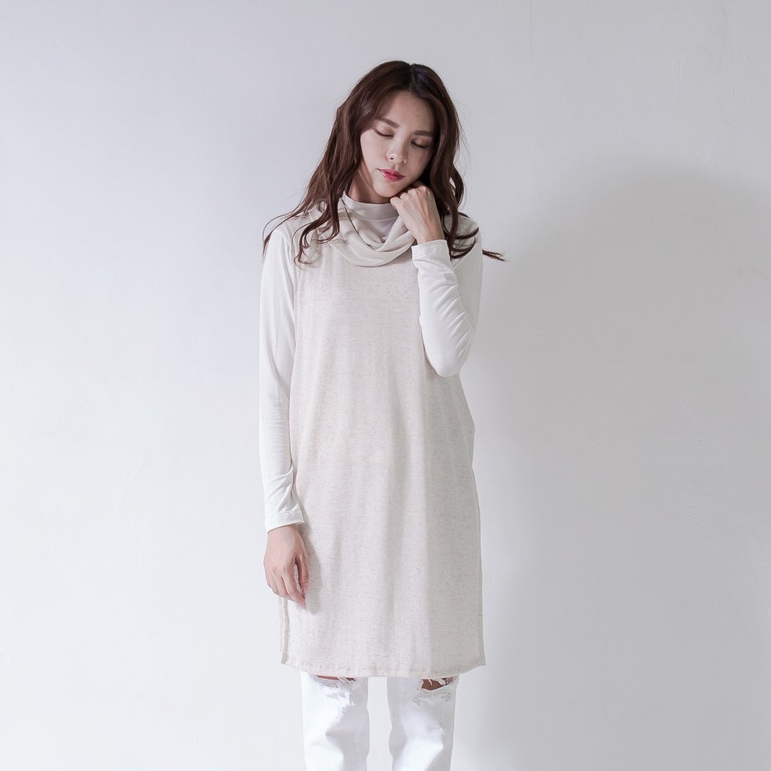 Turtleneck 大翻领针织造型背心_5AF201_米白针织 - 背带裤/连体裤 - 棉 白色