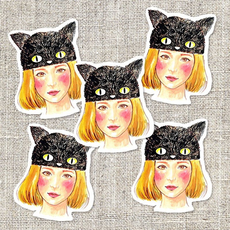 猫头女孩 大头贴 5枚入 - 贴纸 - 纸 