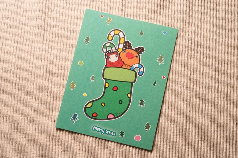 圣诞精灵-麋鹿耶诞袜●明信片圣诞卡 - 卡片/明信片 - 纸 绿色