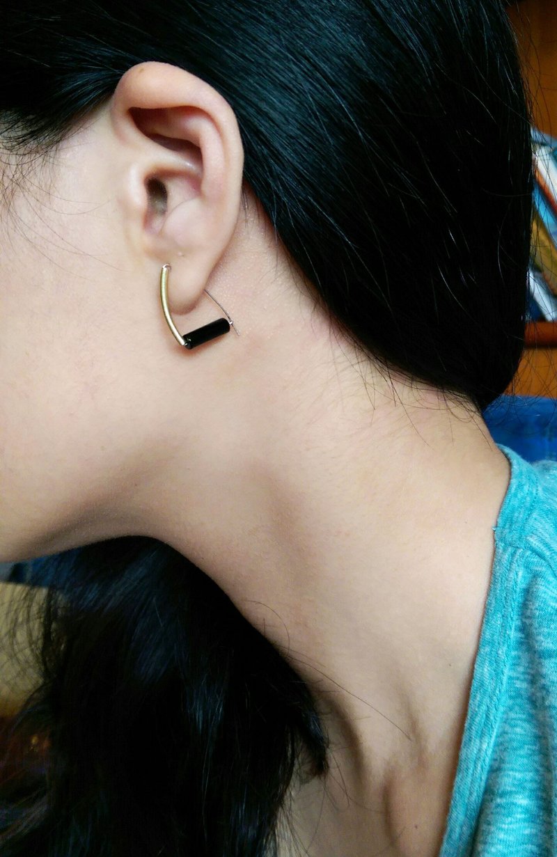 简约14k包金/纯银/黑玛瑙耳环 - 耳环/耳夹 - 半宝石 黑色