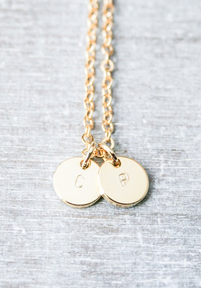 【定制化】::情人节:: 双initial欧美时尚话题简约圆牌项链 - 项链 - 其他金属 金色