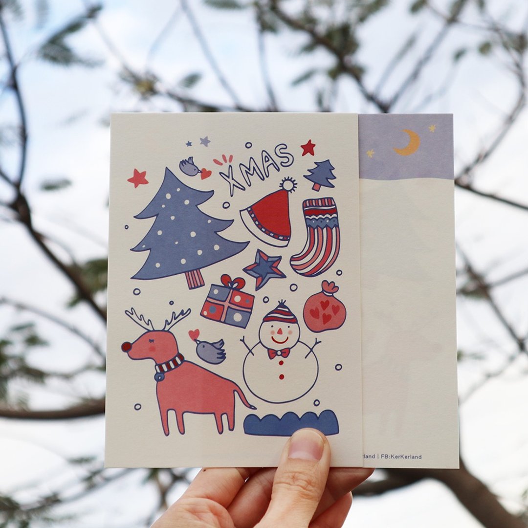 明信片-Hi! Xmas!-蓝 - 卡片/明信片 - 纸 多色