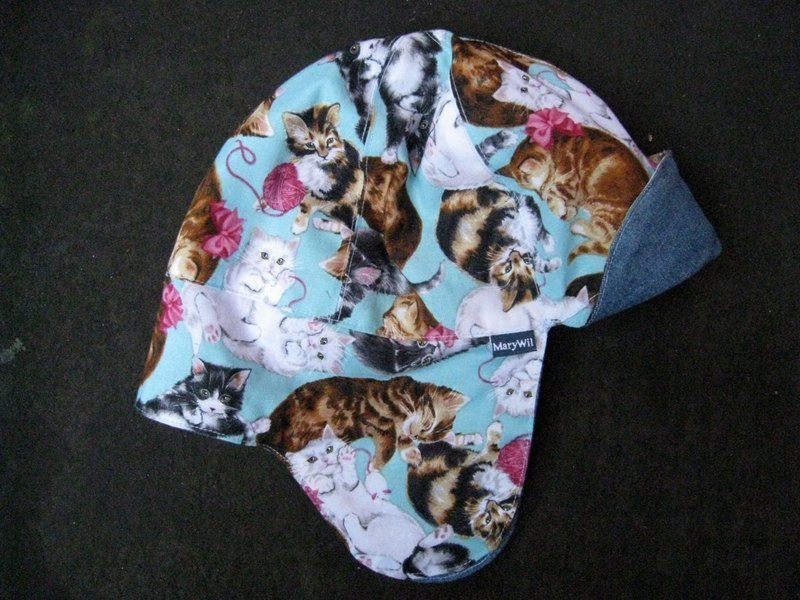 MaryWil独家手做飞行员帽-蓝色小猫 - 帽子 - 其他材质 多色