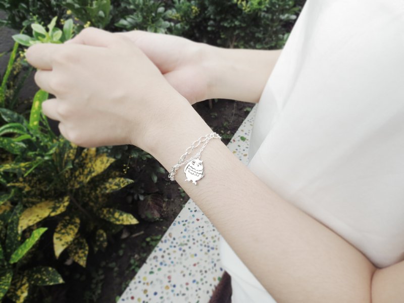猫头鹰 - 动物镂空手链 | 925纯银 双链 手作银饰 情人礼物 - 手链/手环 - 纯银 银色