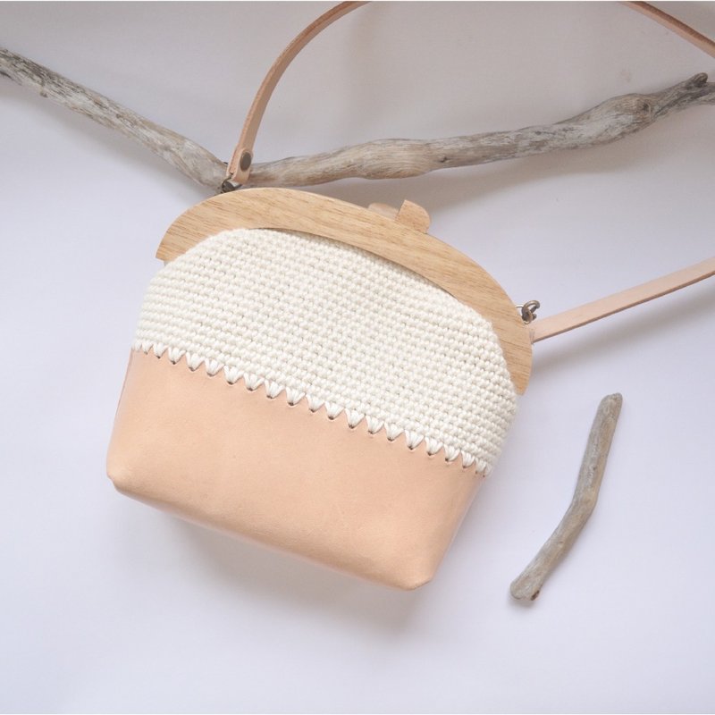 本革编织木框口金包 - 侧背包/斜挎包 - 真皮 