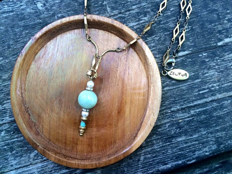 【UNA-优娜手作】疗育系缅甸玉黄铜中长链 - 项链 - 宝石 绿色