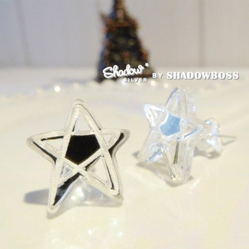 Shadow* silver 涂鸦系列_五芒星纯银耳针式耳环(组) - 耳环/耳夹 - 宝石 