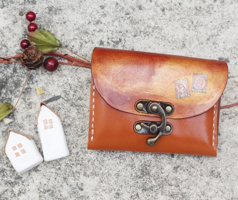 手风琴植鞣真皮短夹 - 里斯本的故事 - 暖橘 - 皮夹/钱包 - 真皮 橘色