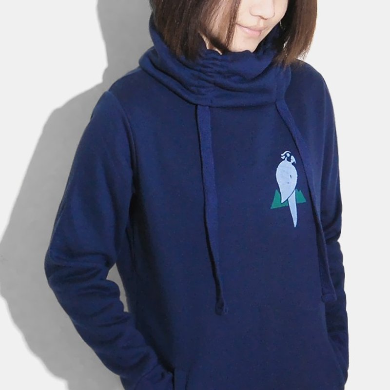 【墨儿推荐】养一只鹦鹉先生／高领脖子好暖踢 - 女装 T 恤 - 棉．麻 蓝色