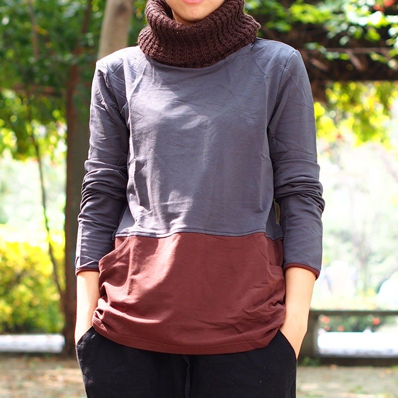 小牛村 Calf Village ├独创不撞衫┤造型大围脖 高领长袖上衣 {游走围篱} 独家限量 - 女装上衣 - 棉．麻 灰色