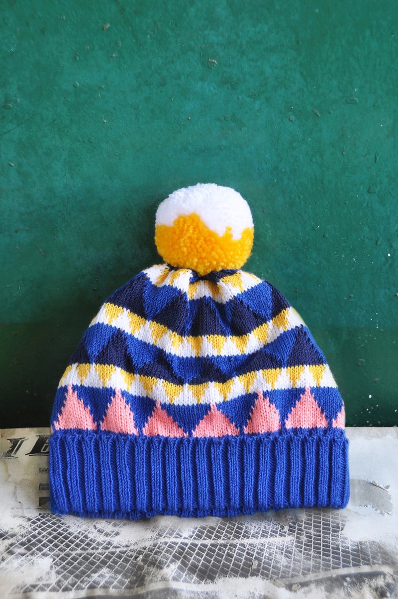 深海珊瑚 可拆式毛球针织毛帽 - 帽子 - 压克力 蓝色