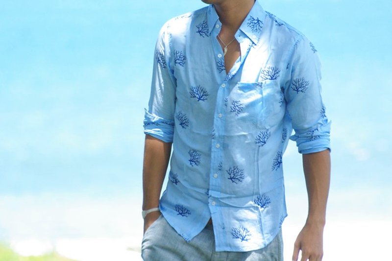 Island Style Men shirt <Coral Blue> S size - 男装衬衫 - 其他材质 蓝色