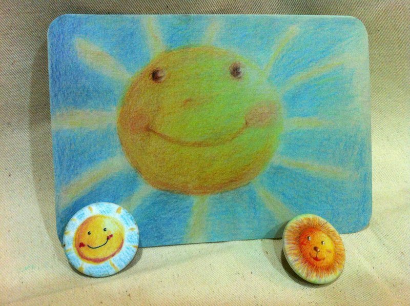 明信片+圆型别针/磁铁 (1组/3样) - 冰箱贴/磁贴 - 纸 蓝色