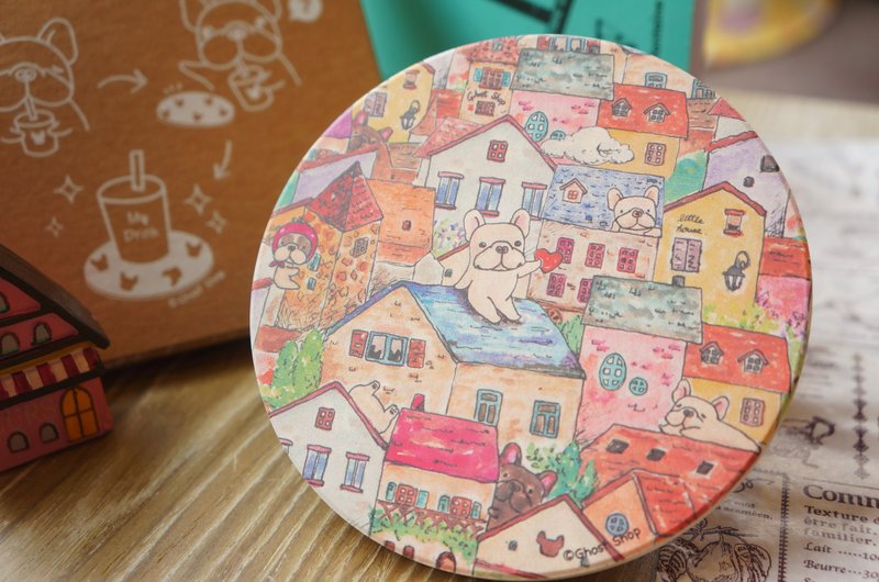 (售完)法斗吸水杯垫-法国小屋 - 杯垫 - 其他材质 红色